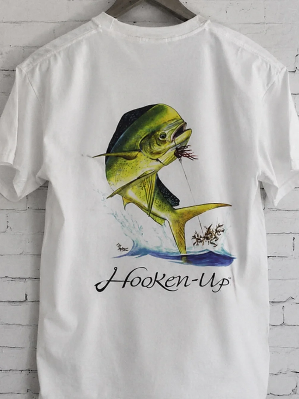 White T-Shirt with Green Fish Graphic Vintage Unisex Size L